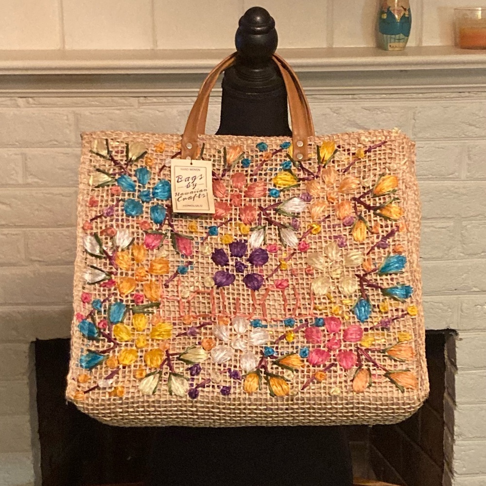 Vintage Bohemian handmade straw tote NWT